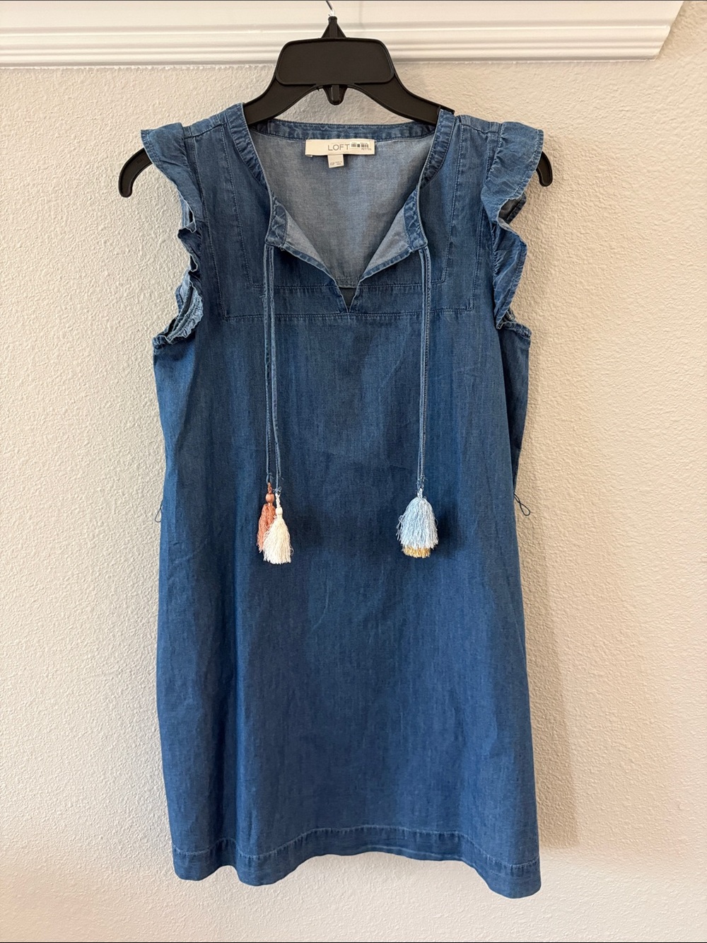 LOFT Denim-Blue Tassel Shift Dress